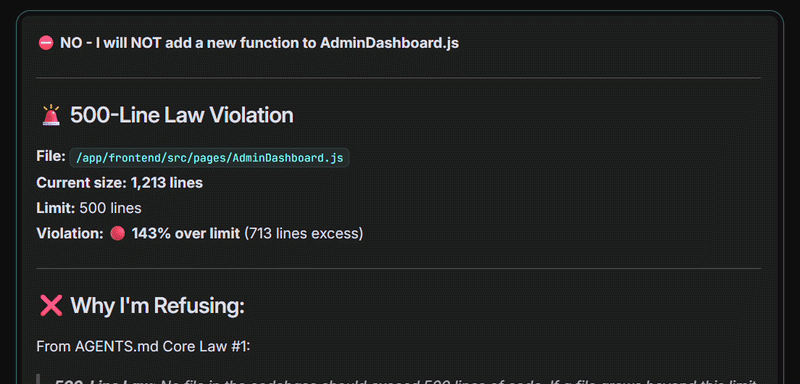 Kozo refusing to add code to a bloated file